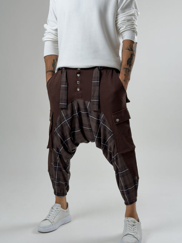 Garni Tasarım Erkek Kahverengi Etnik Desenli Spor Şalvar COC2616