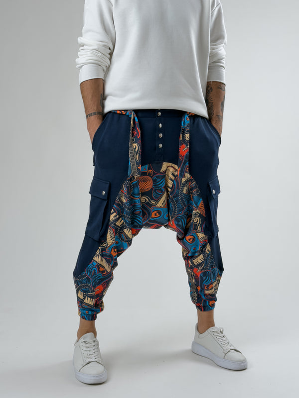 Garni Tasarım Erkek Müzik Desenli Lacivert Spor Şalvar COC2617