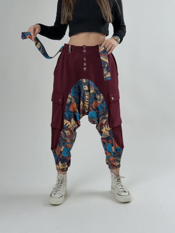 Garni Tasarım Kadın Bordo Müzik Desenli Spor Şalvar COC2621