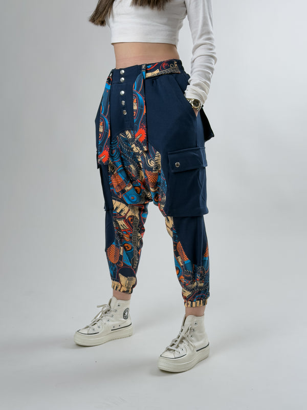 Garni Tasarım Kadın Lacivert Müzik Desenli Spor Şalvar COC2622