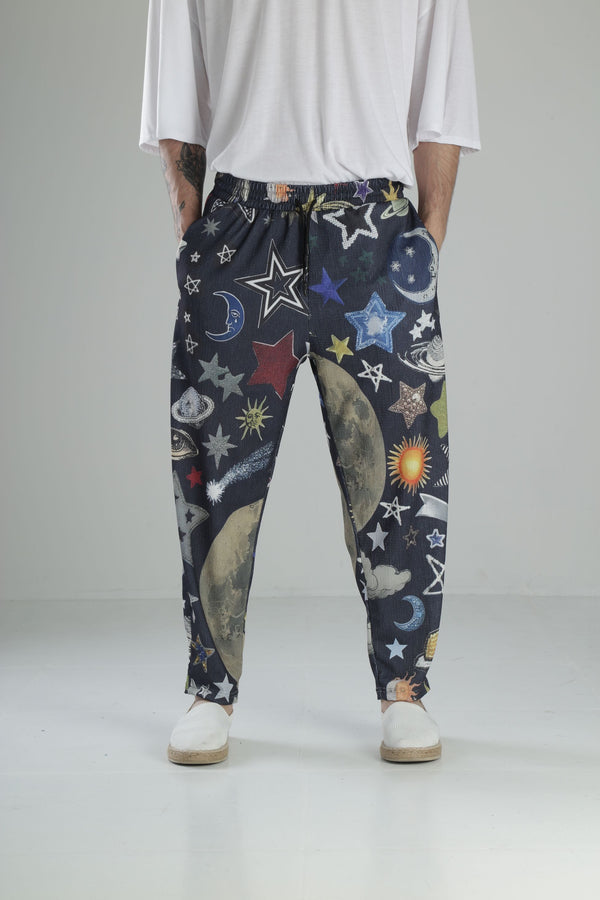 Gezegen Desenli Bürümcük Kumaş Baget Pantolon COC1677