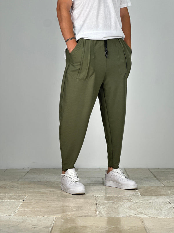 Gofre Kumaş Yeşil Cep Detaylı Baget Pantolon COC2106