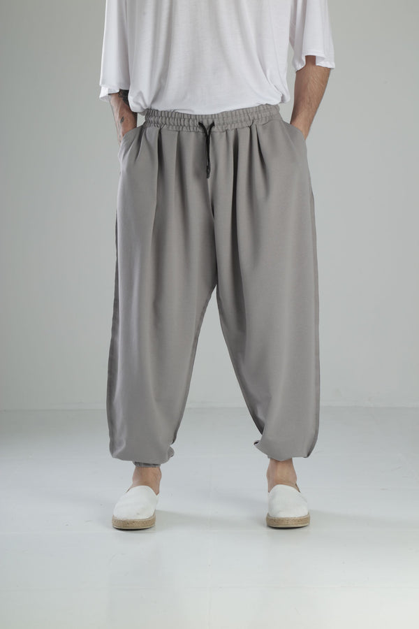 Gri Dikiş Detaylı Pileli Yarım Şalvar COC2116