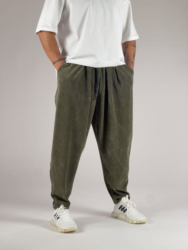 Haki Kadife Pileli Yarım Şalvar COC1033