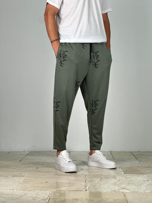 Haki - Siyah Chinese Baskılı Baget Pantolon COC2129