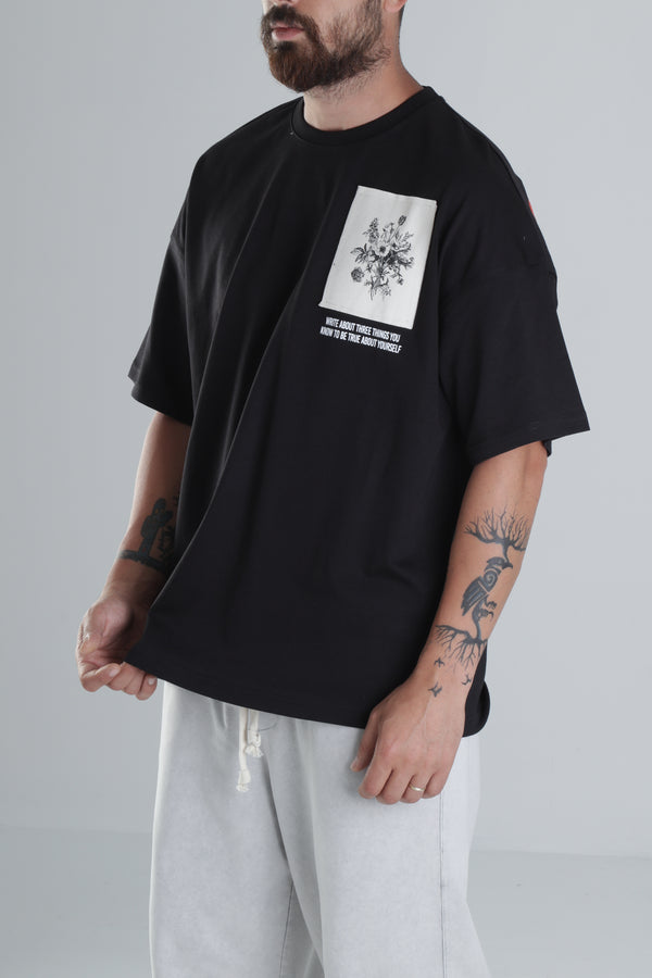 Halı Desenli Siyah Tasarım T-Shirt COC1493