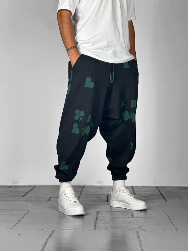 İskambil Desenli Yeşil Siyah Spor Şalvar COC1698