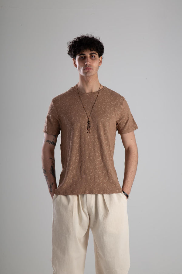 Jakarlı Kahve Örme T-Shirt COC2145