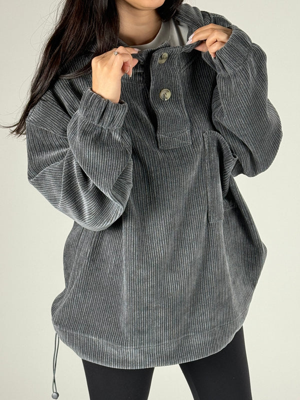 Kadife Dokulu Antrasit Oversize Kapüşonlu Kadın Sweatshirt COC1183