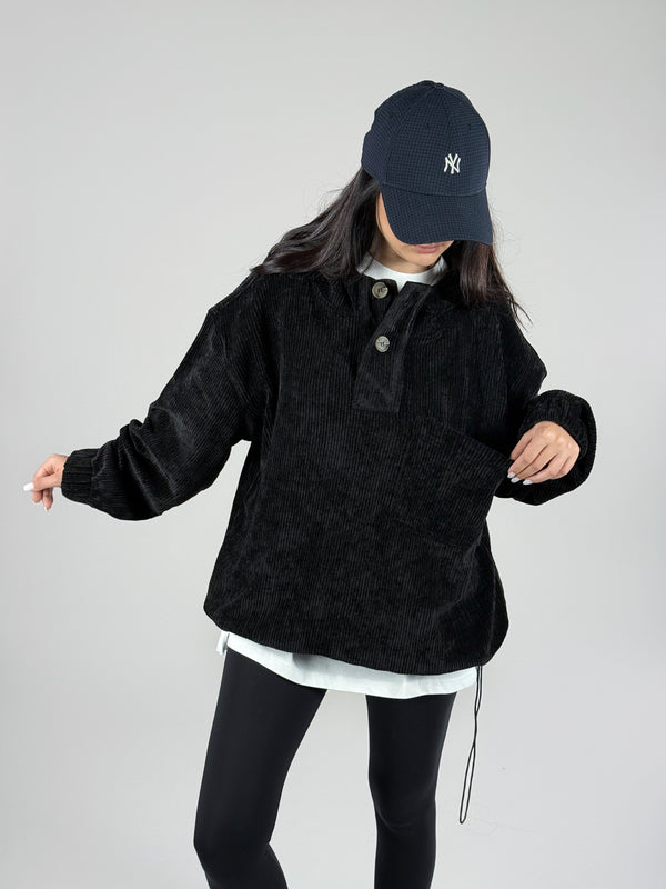 Kadife Dokulu Siyah Oversize Kapüşonlu Kadın Sweatshirt COC1186