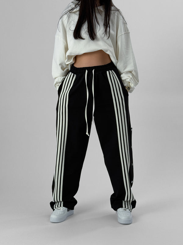 Kadın Şeritli Siyah Baggy Pantolon COC1078