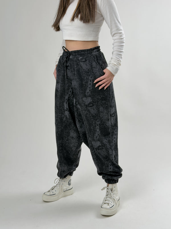 Kadın Siyah Desenli Spor Şalvar COC2623