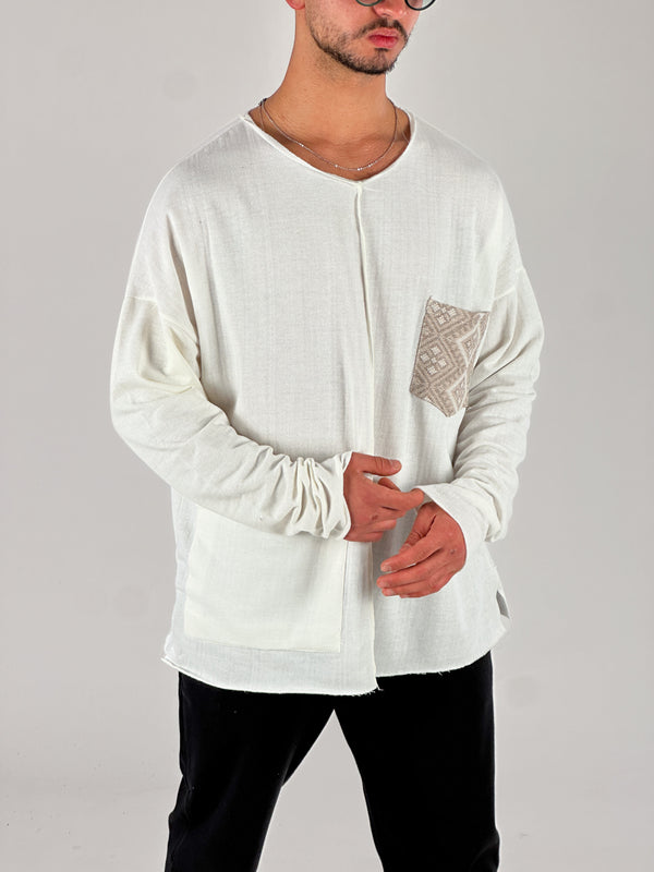 Kahve Cep Detaylı Etnik Tasarım Sweatshirt COC1076