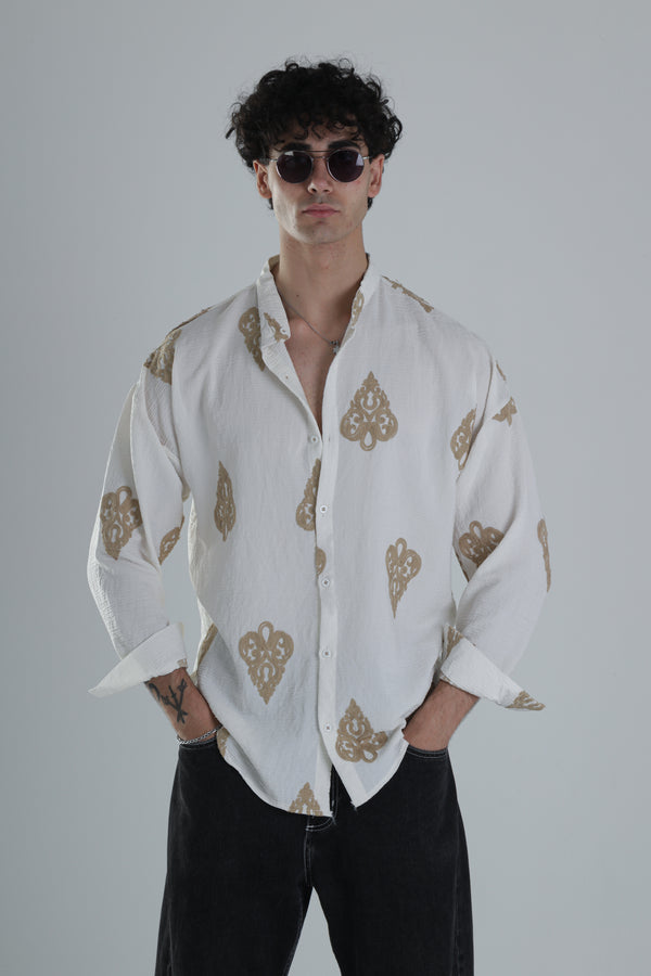 Kahve Nakış Detaylı Oversize Gömlek COC1390