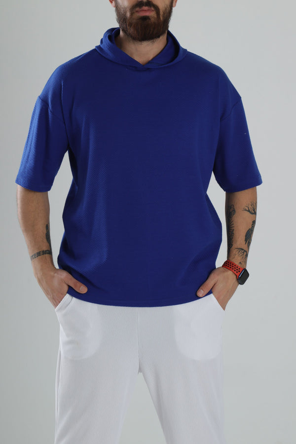 Kapüşonlu Mavi T-Shirt COC2181