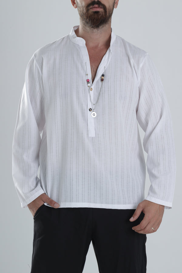 Kendinden Kolyeli Beyaz Tasarım Gömlek COC1359