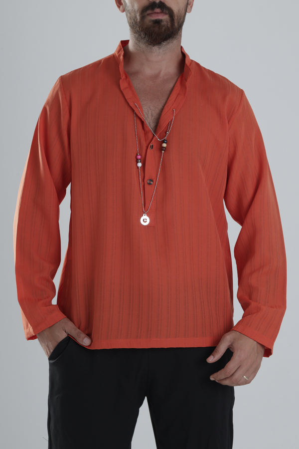 Kendinden Kolyeli Turuncu Tasarım Gömlek COC1361