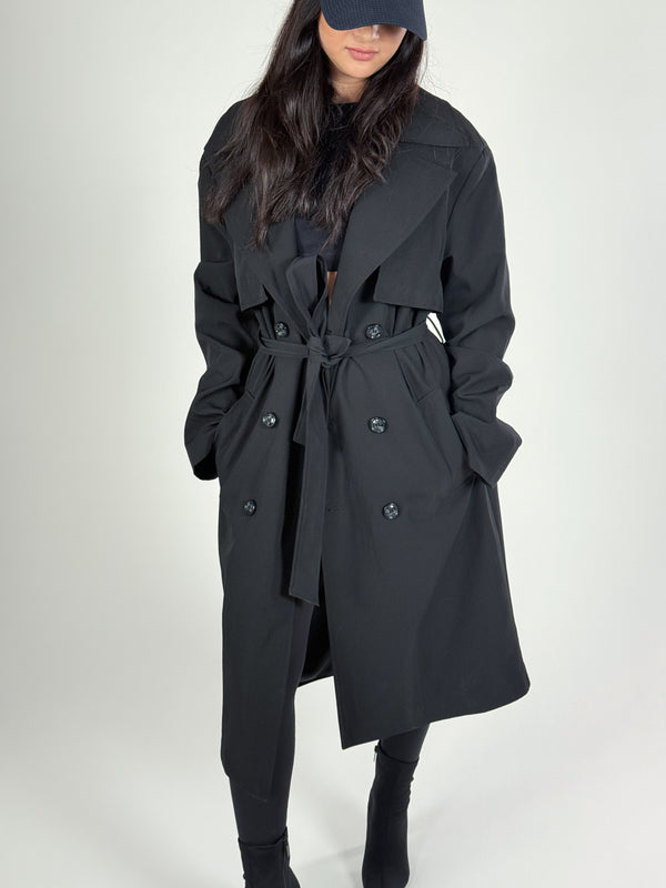 Klasik Siyah Kadın Trençkot COC1199