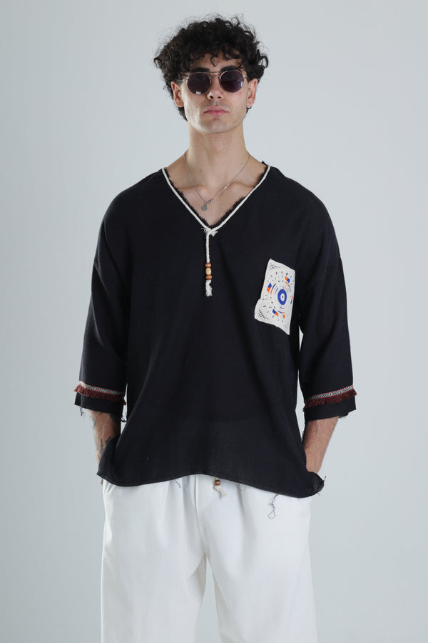 Kolyeli Tasarım Fakir Kol T-Shirt COC1363