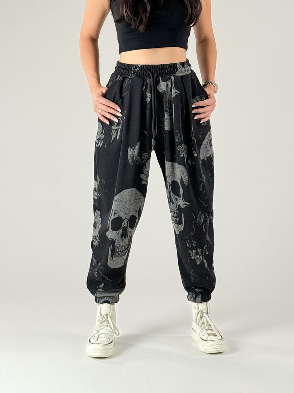 Kurukafa Desenli Kadın Pileli Jogger Pantolon COC1174