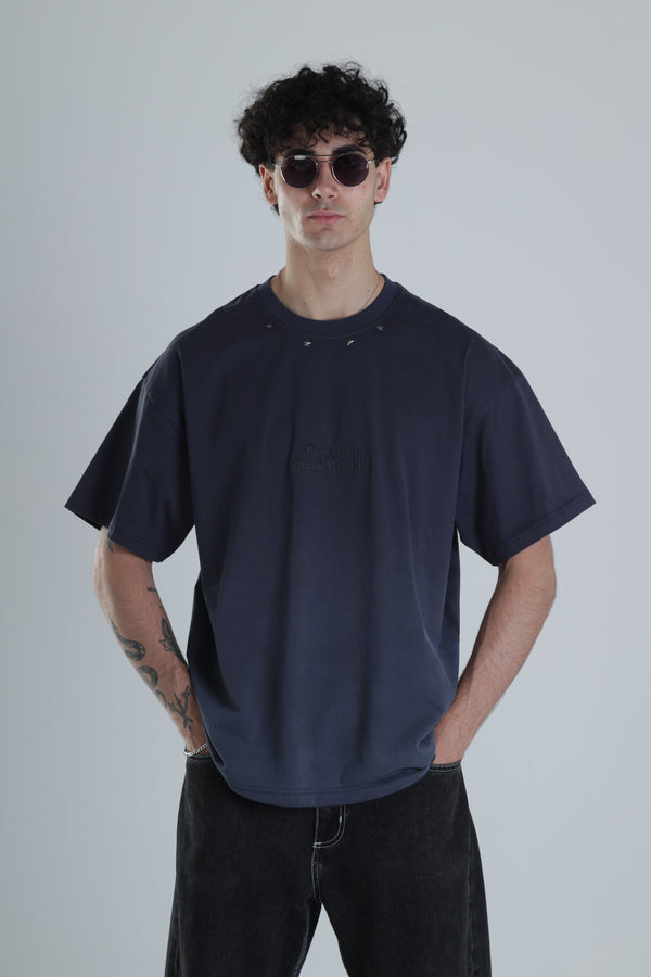 Lacivert Yıldız Detaylı Tasarım Oversize T-Shirt COC1393