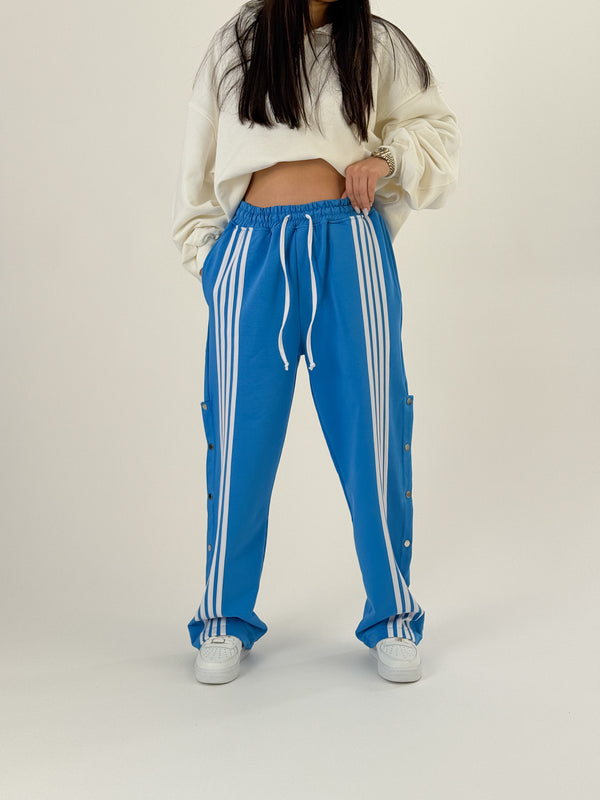 Kadın Şeritli Mavi Baggy Pantolon COC1049