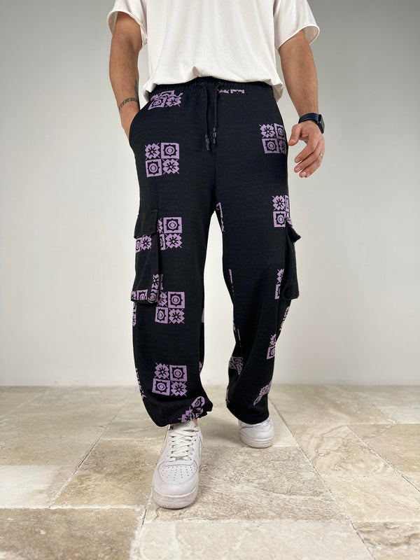Erkek Mor Etnik Desenli Baggy Jogger COC2048
