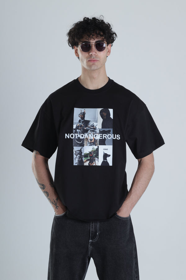 Not Dangerous Siyah Oversize Tasarım T-Shirt COC1396