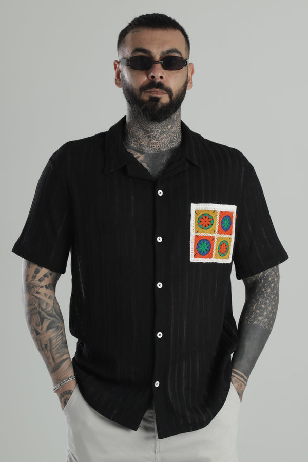 Örme Cep Detaylı Siyah Gömlek COC1451