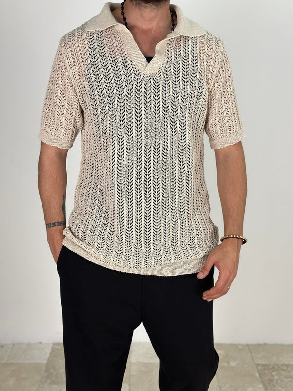 Örme Triko Polo Bej T-Shirt COC1876