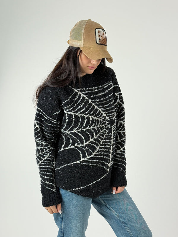 Örümcek Ağı Desenli Kadın Peluş Sweat COC1175