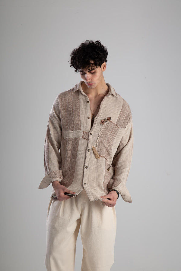 Otantik Kahve Desenli Tasarım Gömlek COC1554