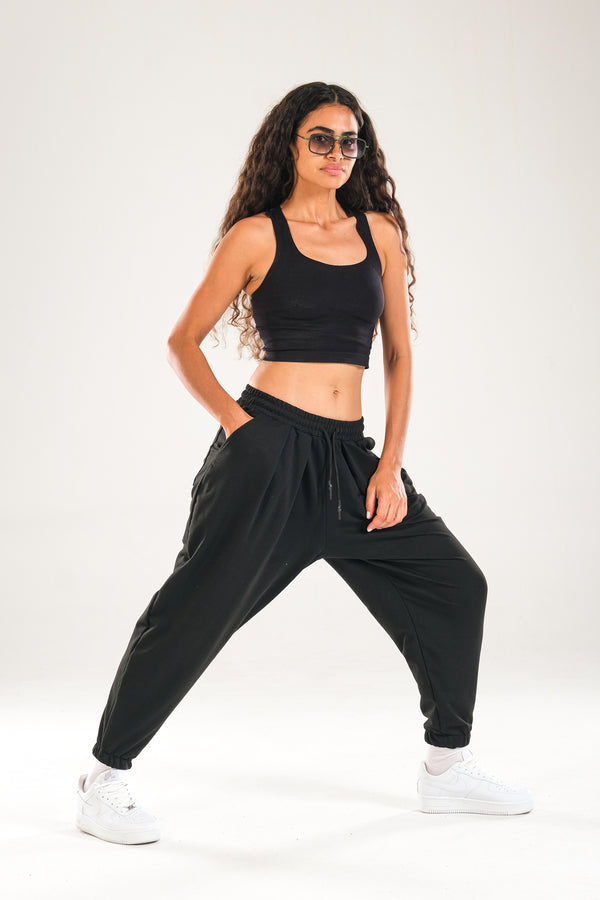 Paça Lastikli Pileli Siyah Jogger Pantolon COC2081