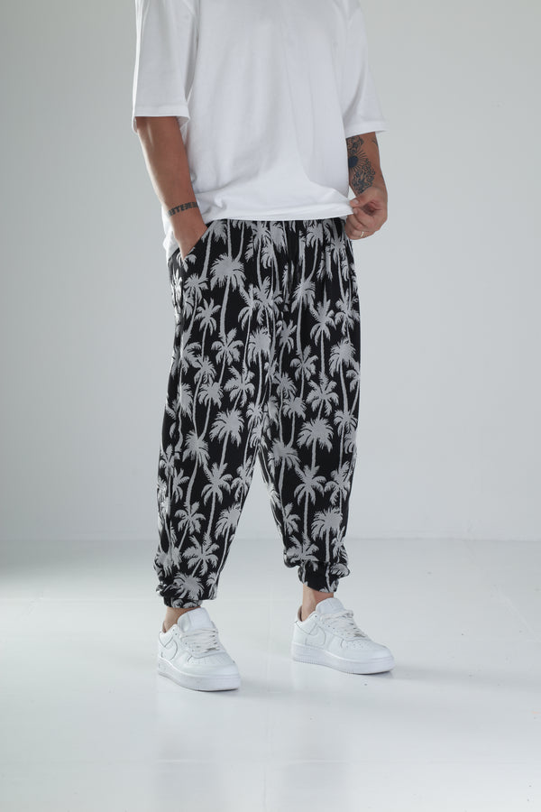 Palmiye Desenli Siyah Pileli Jogger COC1494
