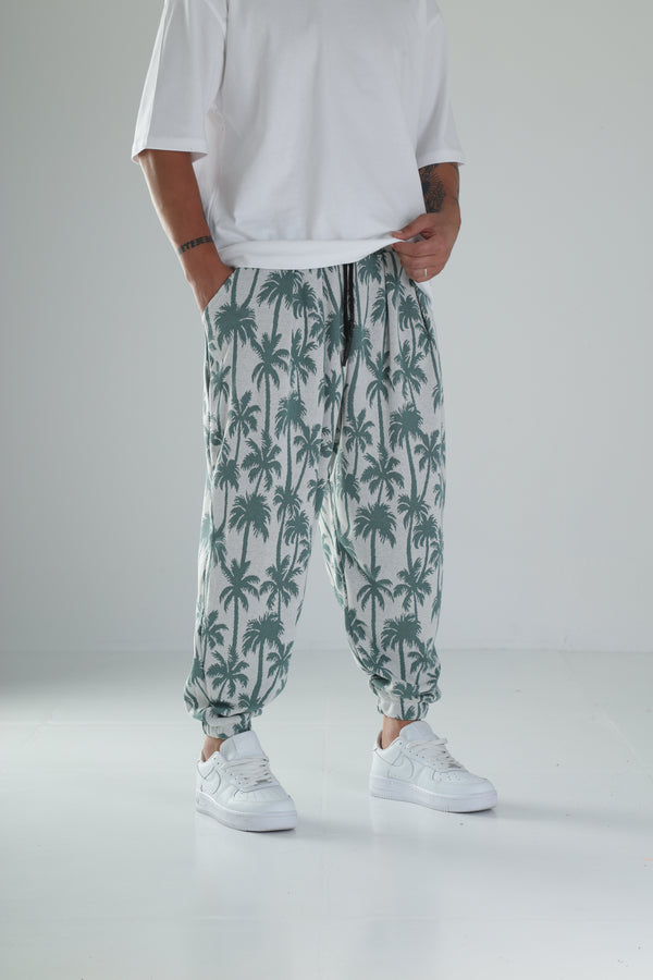 Palmiye Desenli Yeşil Pileli Jogger COC1496
