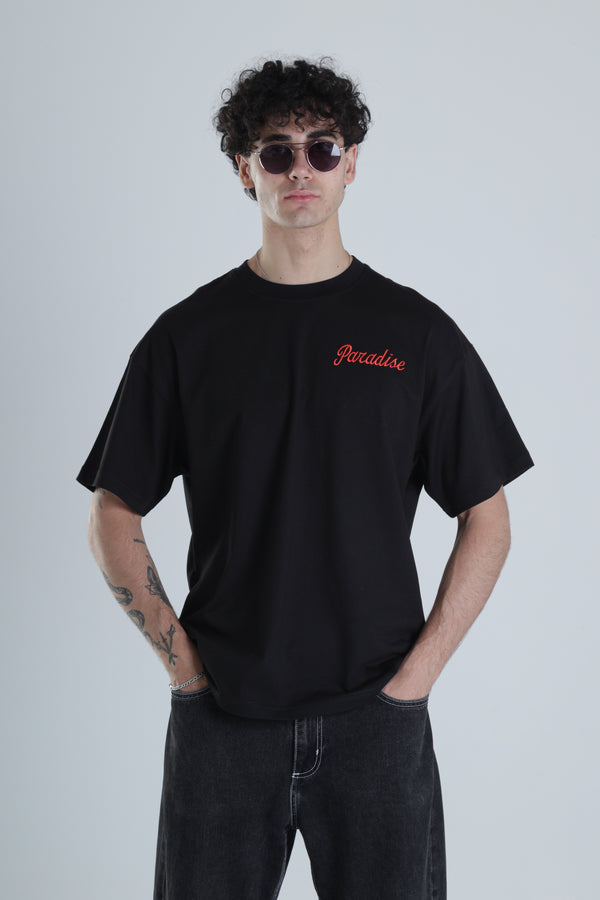 Paradise Siyah Oversize Tasarım T-Shirt COC1399