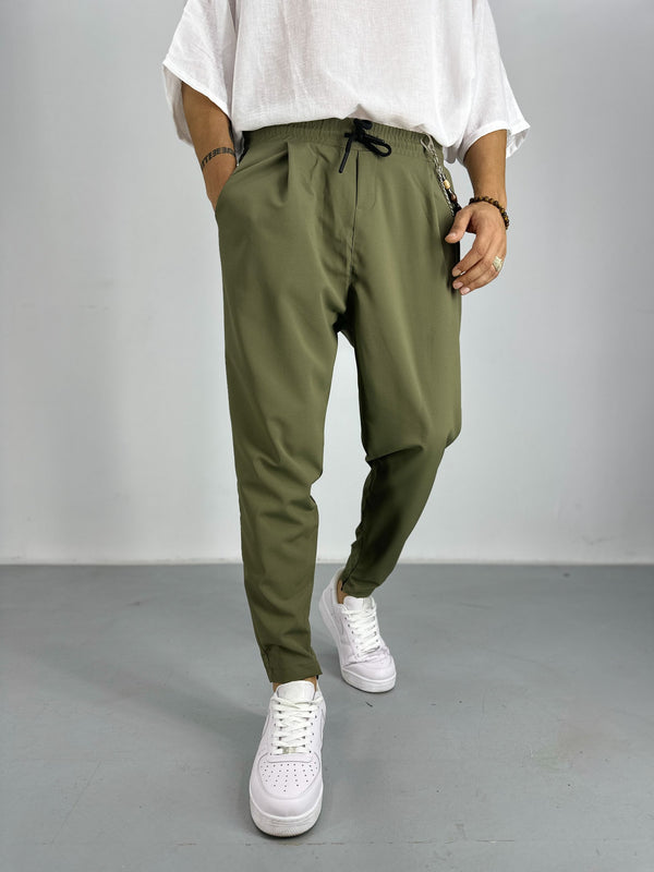 Paraşüt Kumaş Pileli Haki Pantolon COC1563