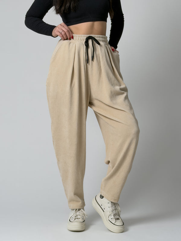 Bej Pileli Kadın Jogger Pantolon COC2561