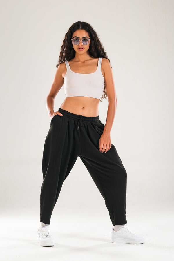 Pileli Siyah Jogger Pantolon COC2094