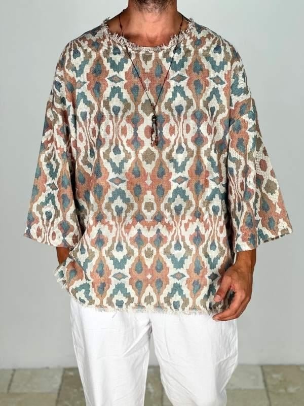 Retro Desenli Bohem Fakir Kol T-Shirt COC1957