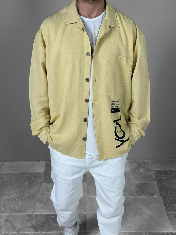 Sarı Desenli Keten Gömlek COC1961