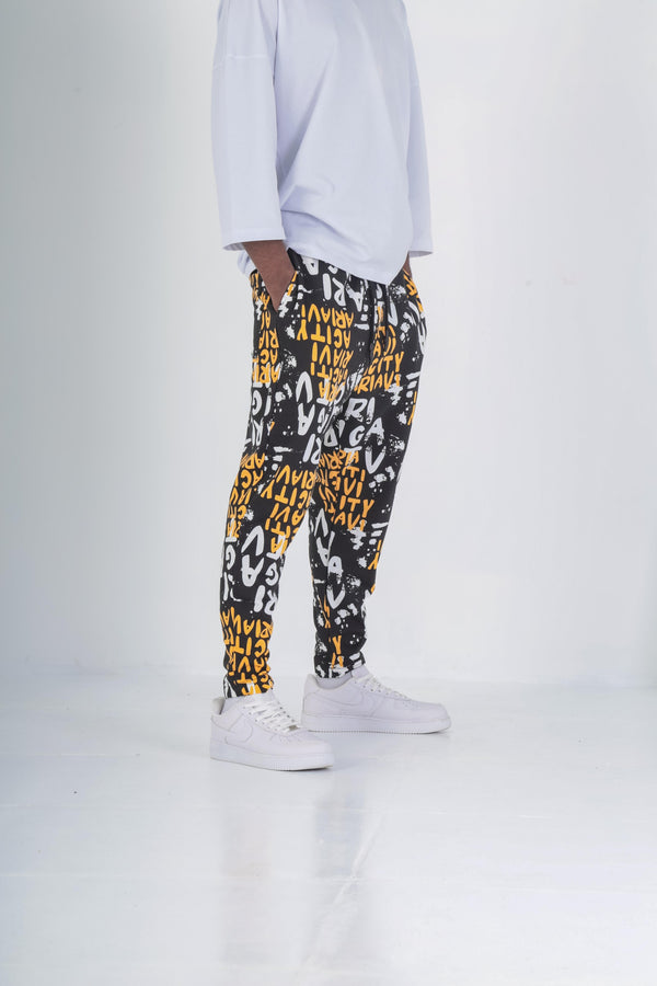 Sarı Grafiti Desenli Baget Pantolon COC1962