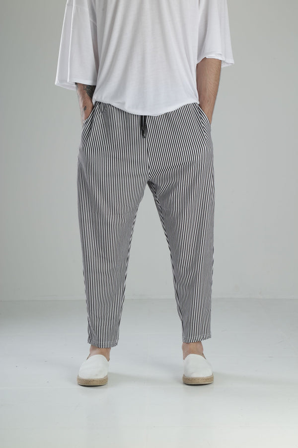 Siyah Çizgili Bürümcük Kumaş Baget Pantolon COC1976
