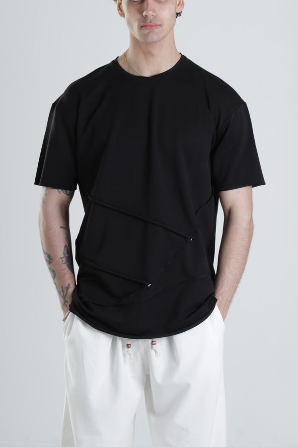 Siyah Halat Detaylı Tasarım T-Shirt COC1980
