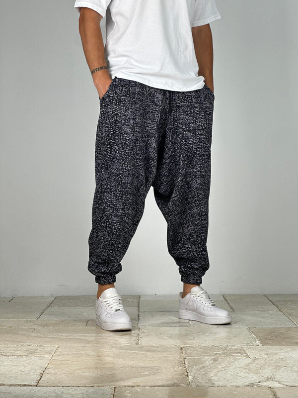 Siyah Zemin Gri Nokta Spor Şalvar COC1995