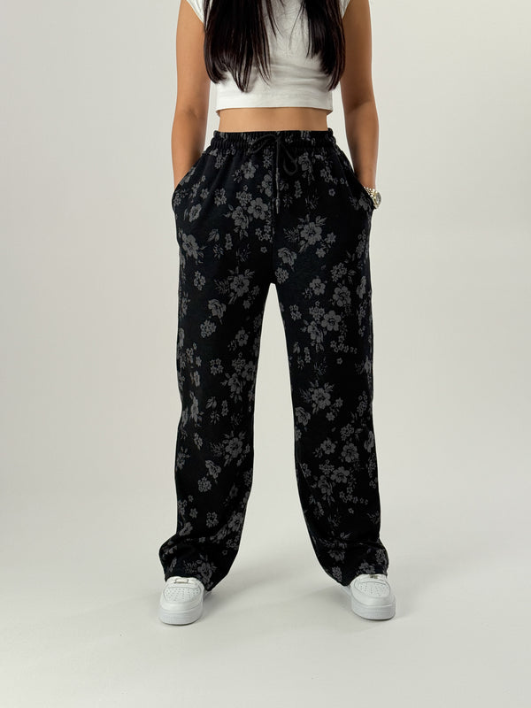 Tasarım Çiçek Baskı Kadın Baggy Pantolon COC1050