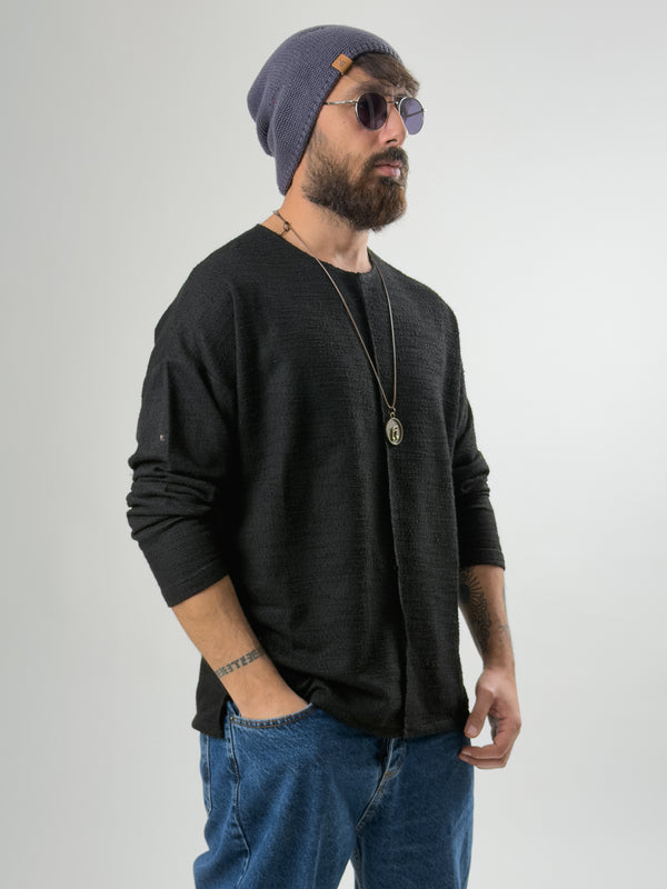 Tasarım Çima Detaylı Erkek Siyah Sweat COC2632