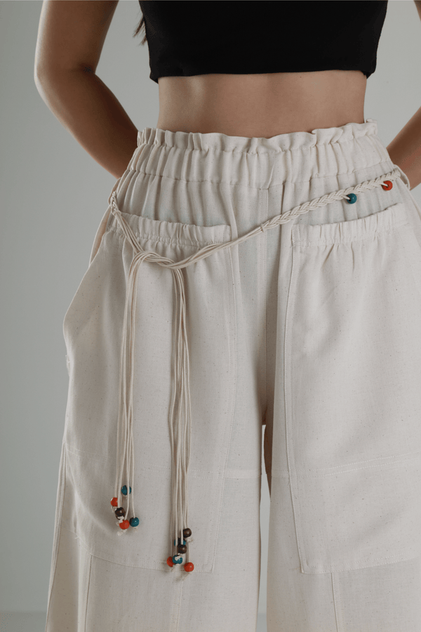 Tasarım Keten Bej Baggy Pantolon COC1291