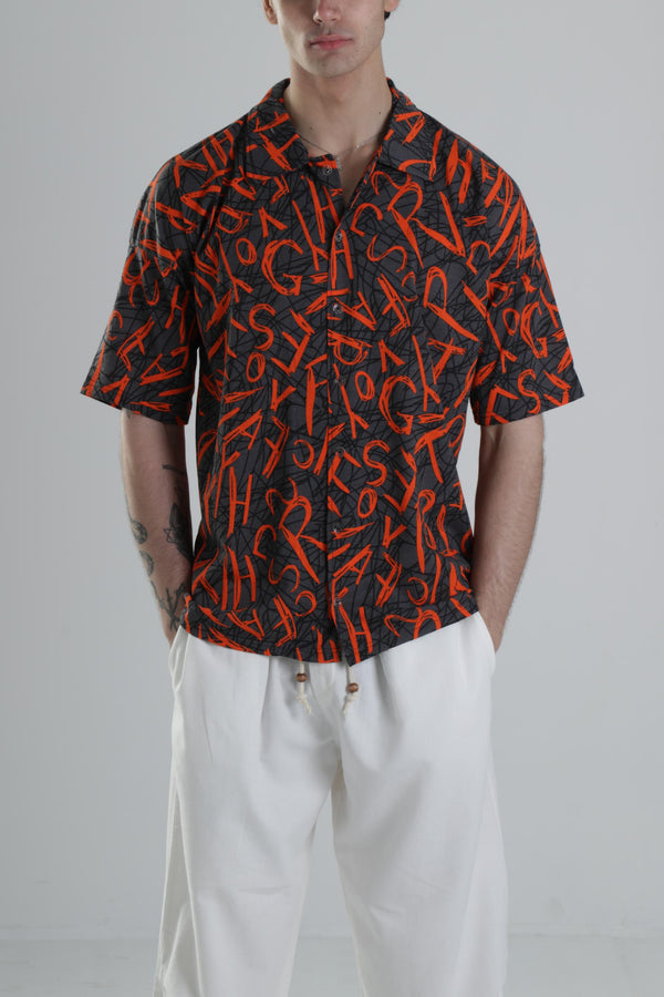 Turuncu Grafiti Desenli Gömlek COC1818