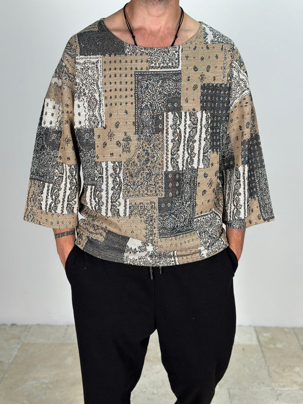 Yama Desenli Fakir Kol T-Shirt COC1405